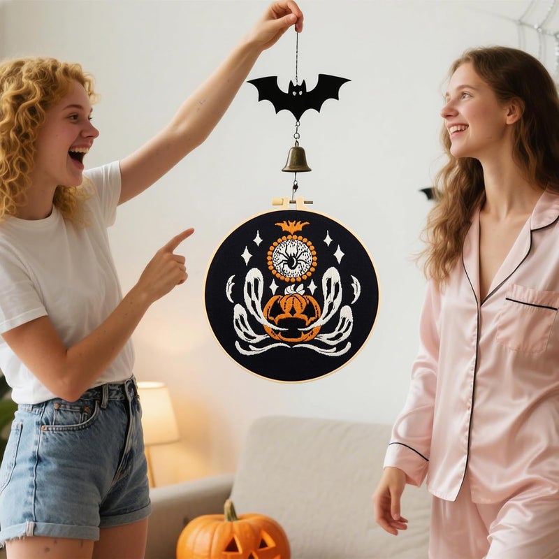 Crafmanoe Halloween Embroidery Kits for Beginners Adults, Ghost Embroidery Starter Kits, Halloween Cross Stitch Kits for Beginners Adults Hobbies for Women, Embroidery Fabric, Threads, Hoops and Video Tutorial - Image 5